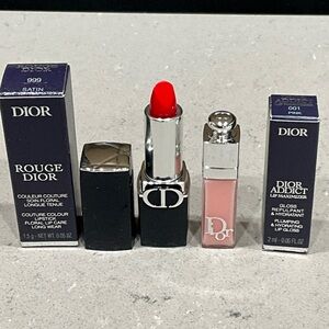 Dior Rouge Lipstick and Lip Gloss Set of 2 Minis- Lipstick #999, Gloss #001 Pink